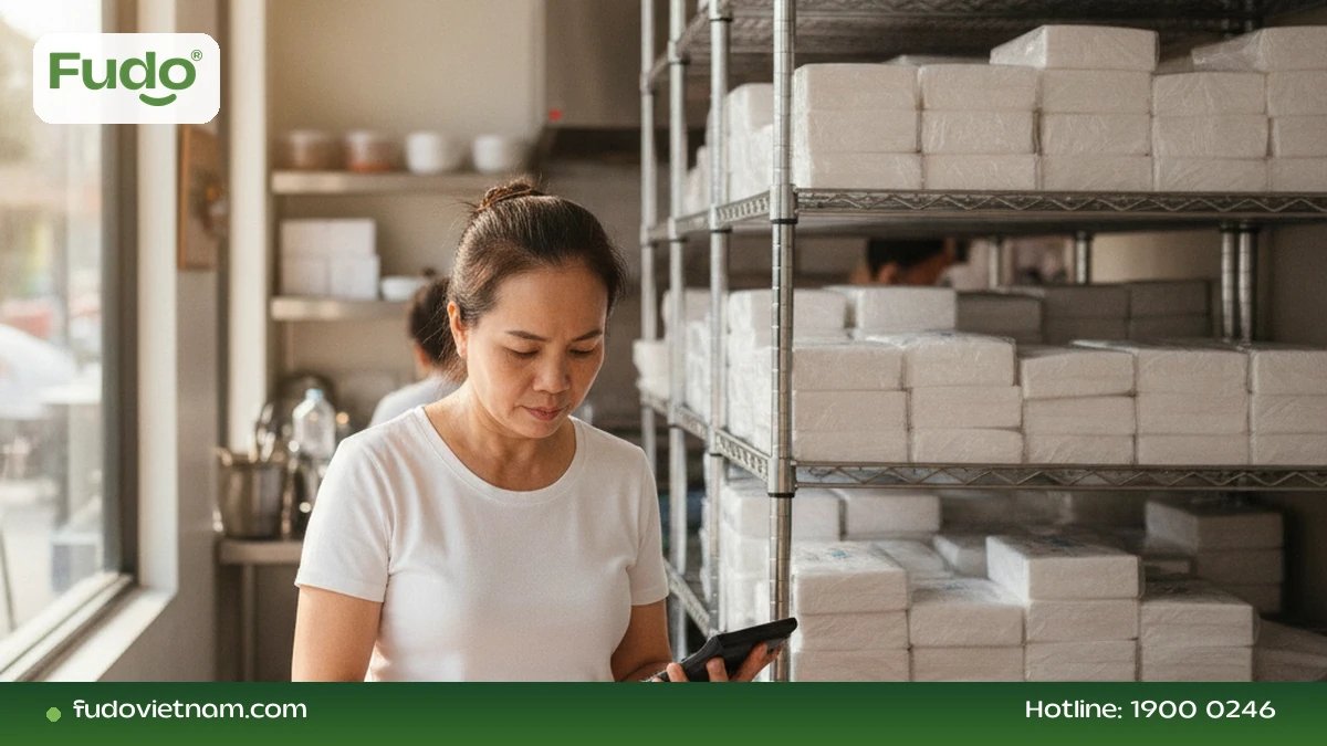 Chủ quán tính toán số lượng khăn giấy nhập