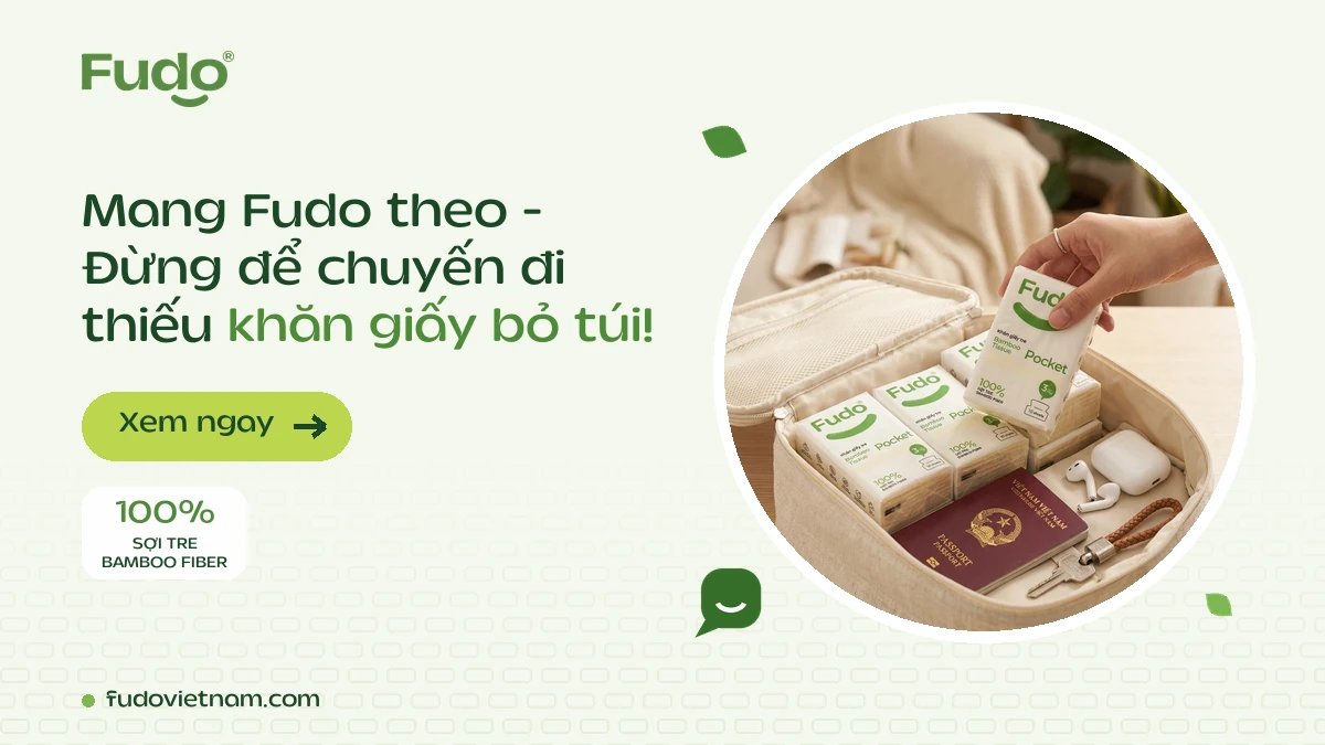 Nhiều gói khăn giấy Fudo trong túi du lịch