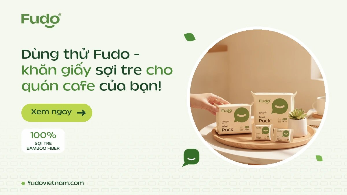 Sản phẩm khăn giấy tre Fudo trên khay cafe